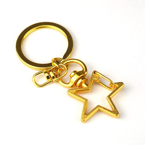 Fém kulcskarika lánccal - csillag, arany